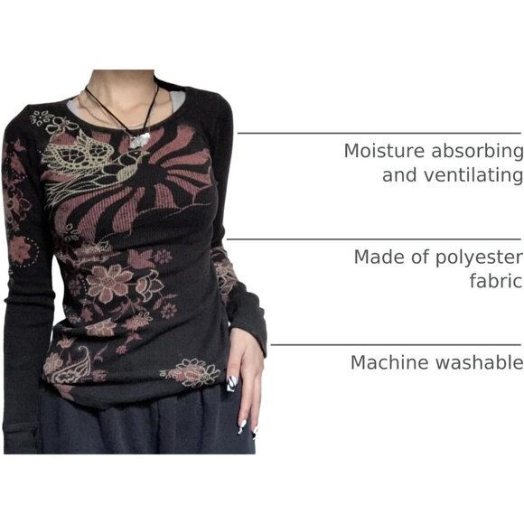 Women Y2K Fairy Grunge Graphic Long Sleeve Top Fall Streetwear - Picture 3 of 7